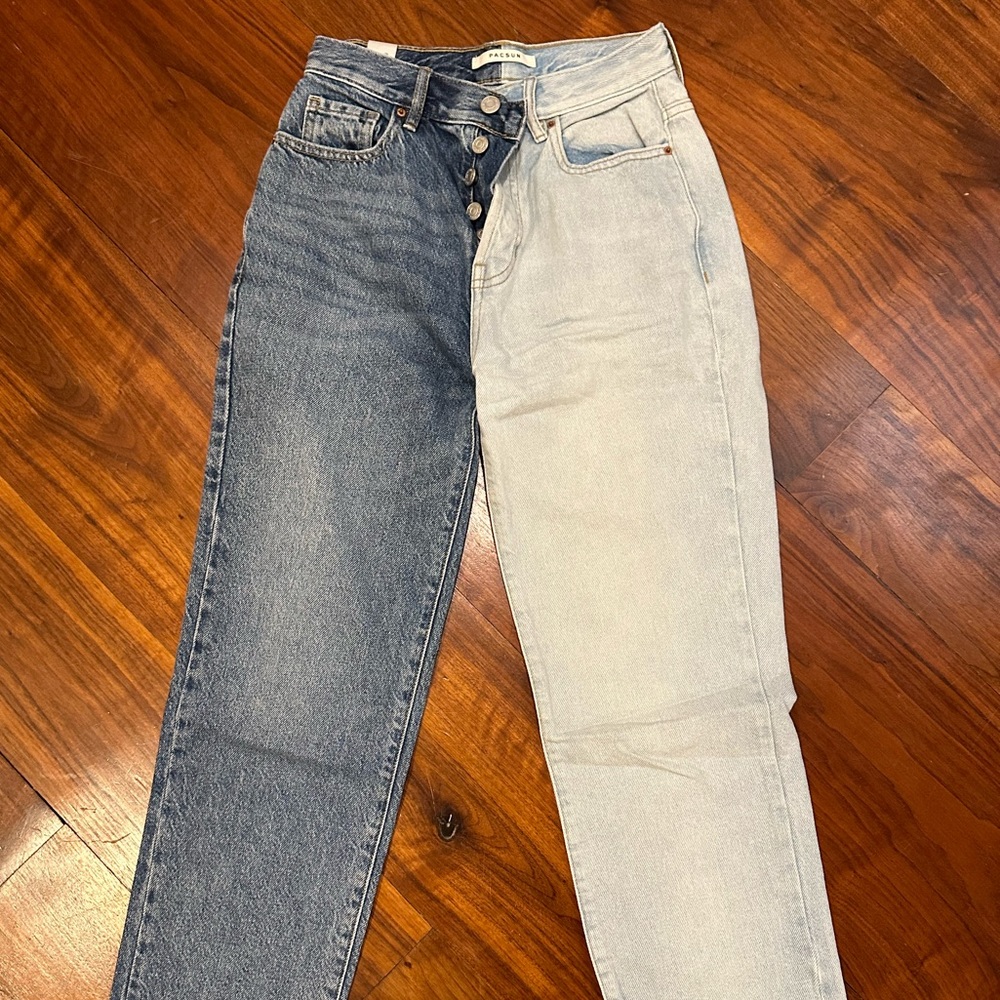pacsun high rise straight leg two toned jeans